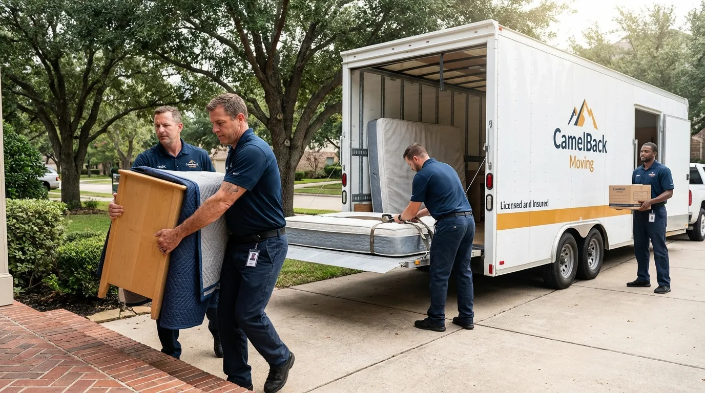 Crew loading residential truck for cross-state move from Springville, UT