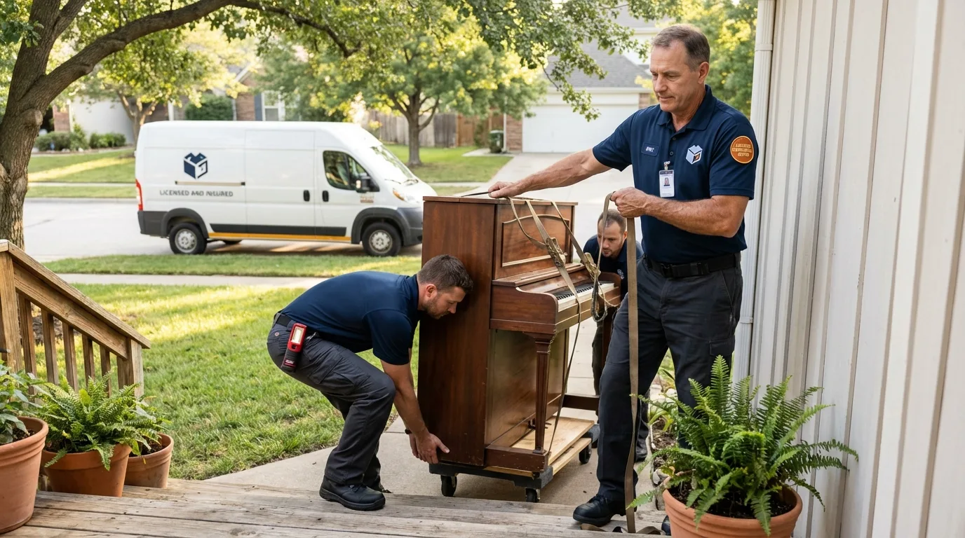 Licensed piano movers securing grand piano in Springville, UT