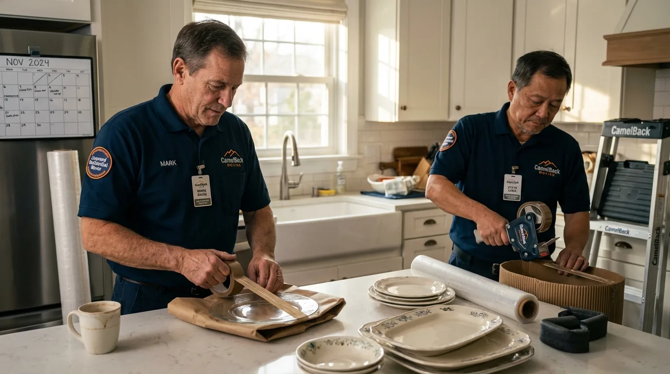 Professional crew packing kitchen dishware in Springville, UT